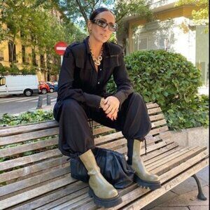 Zara Khaki Green Leather Track Sole‎ Aankle Boots Women Size US 6.5 (EU 37)